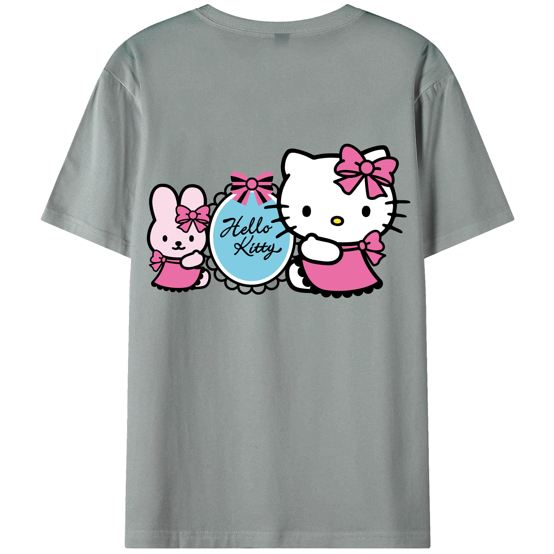 （画像用） Hello Kitty ハローキティ 綿100％ メンズ半袖Tシャツ（バックプリント） 通気性